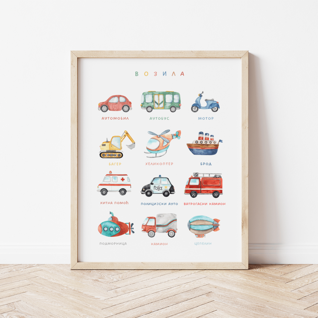 Edukativni poster za decu – Vozila