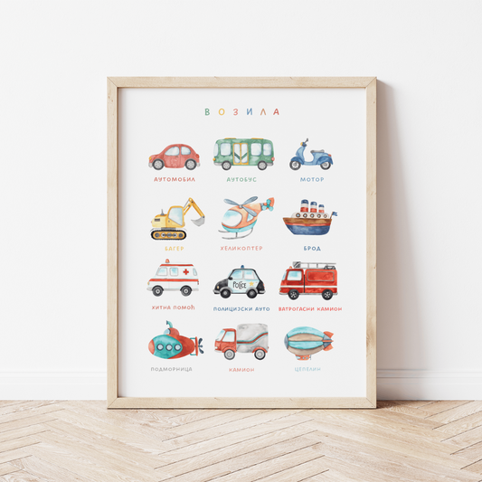 Edukativni poster za decu – Vozila